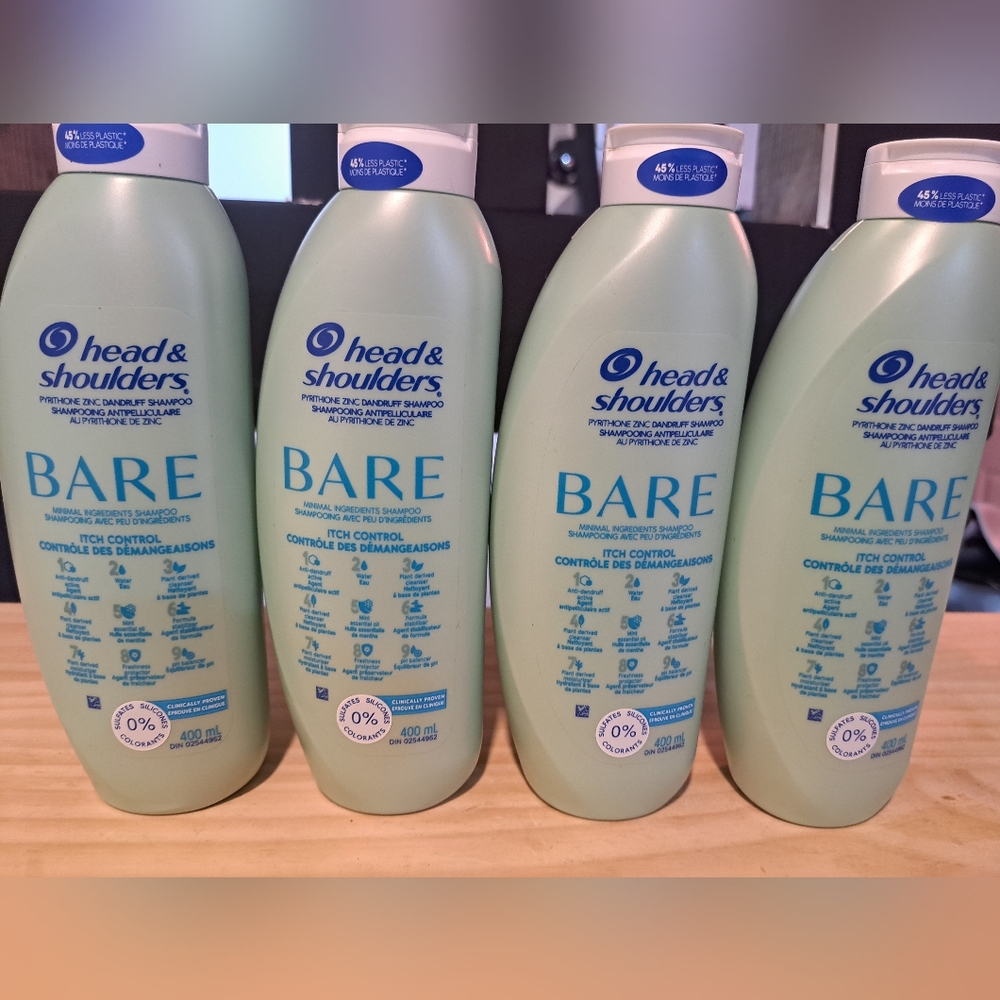 4 Brand New Head & Shoulder Bare Shampoo. Dandruff Control - Itch Control. 400ml